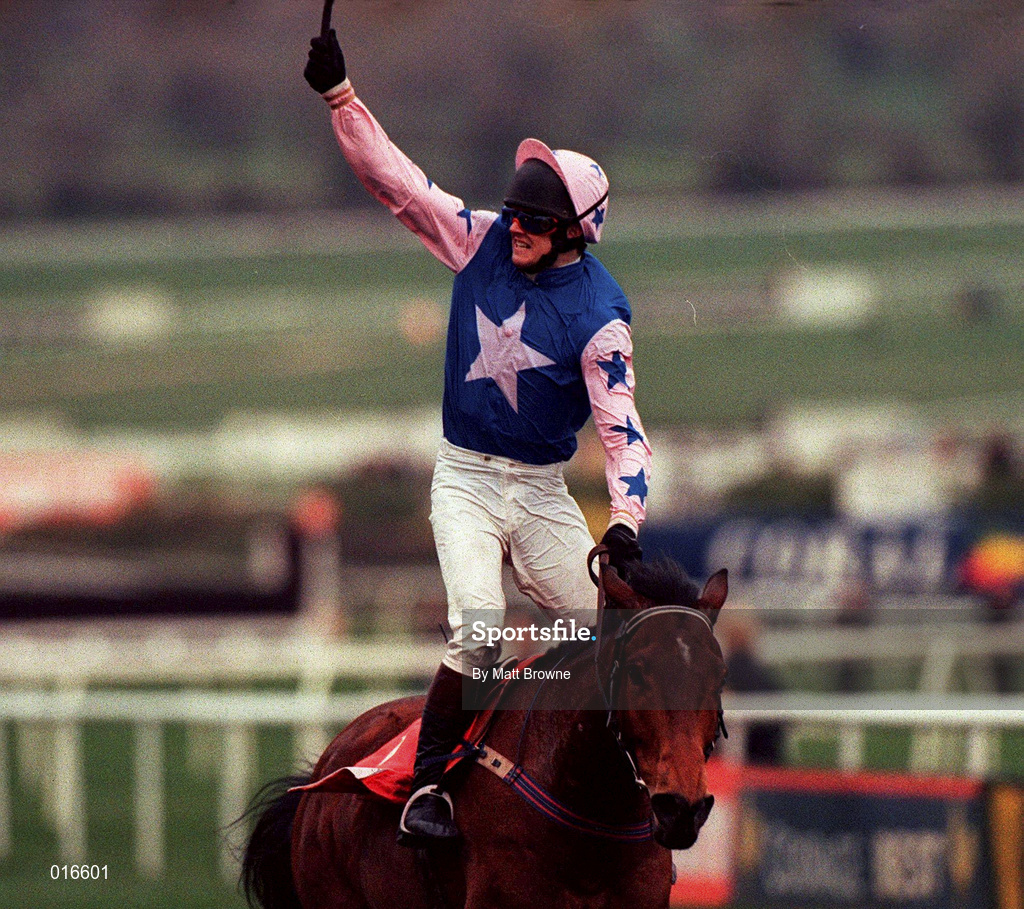 18 March 1998; Ruby Walsh celebrates on Alexander Banquet after winning the Champion Bumper race during day two of the Cheltenham Racing Festival at Prestbury Park in Cheltenham, England. Photo by Matt Browne/Sportsfile