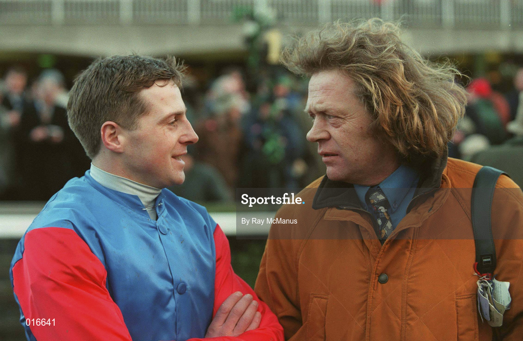 26 December 1998; Jockey Shay Barry with trainer Michael 'Mouse' Morris after winning the Denny Gold Medal Novice Steeplechase on His Song during the Leopardstown Christmas Festival Day One at Leopardstown Racecourse in Dublin. Photo by Ray McManus/Sportsfile