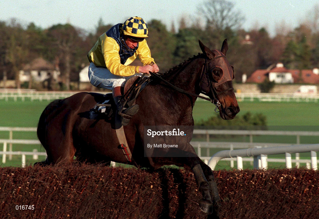 28 December 1998; Super Dealer, with Garrett Cotter up, clear the last in the Trio/Jackpot/Placepot race during the Leopardstown Christmas Festival Day Three at Leopardstown Racecourse in Dublin. Photo by Matt Browne/Sportsfile