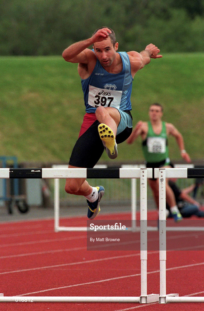 25 July 1998; Tom McGuirk competing in the Men's 400m hurdles during the BLÉ National Track & Field Championships at Morton Stadium in Santry, Dublin. Photo by Matt Browne/Sportsfile