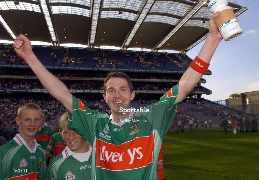7 August 2004; Peadar Gardiner, Mayo, celebrates victory over Tyrone. Bank of Ireland All-Ireland Senior Football Championship Quarter Final, Mayo v Tyrone, Croke Park, Dublin. Picture credit; Ray McManus / SPORTSFILE