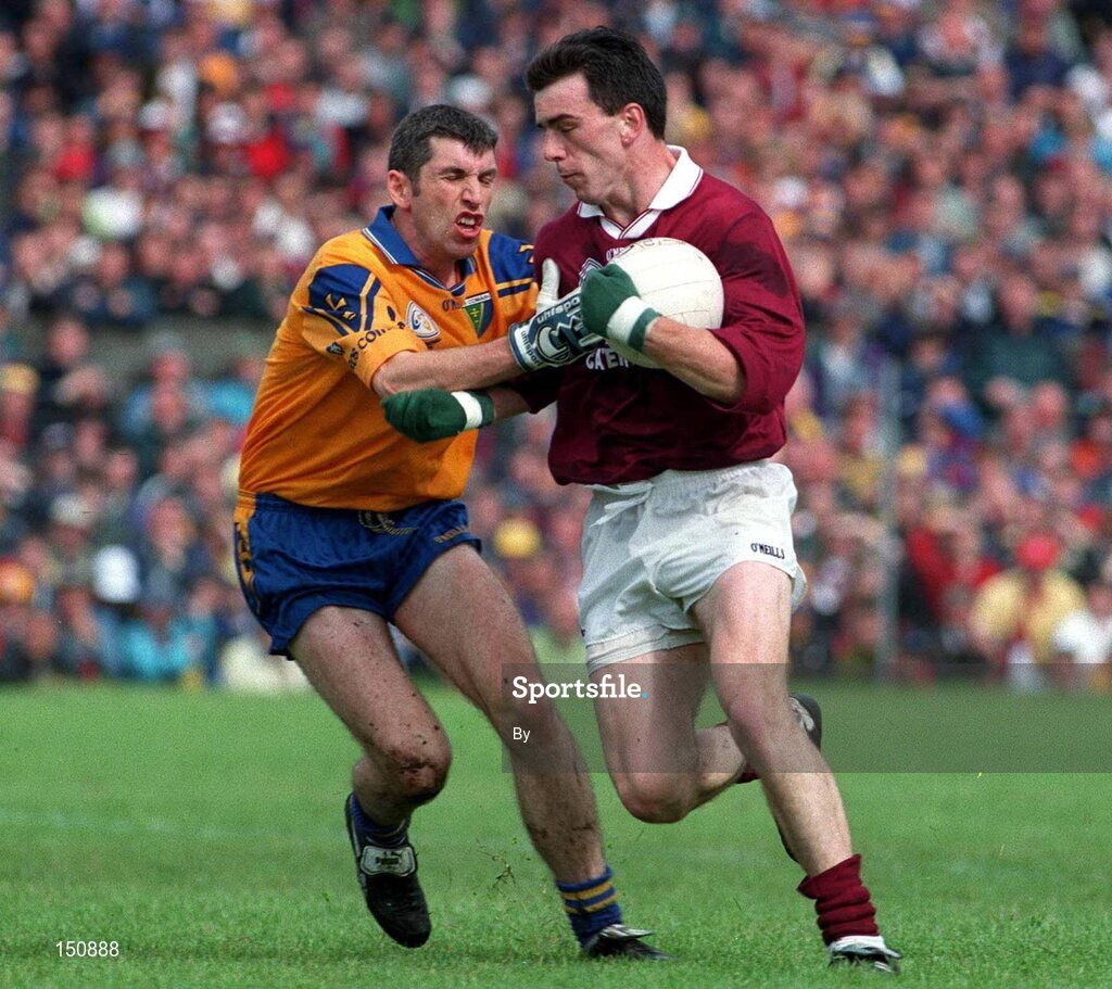 19 July 1998; Padraic Joyce, Galway is tackled by Damien Donlon, Roscommon. Galway v Roscommon, Connacht Football Championship, Dr. Hyde Park, Roscommon Town, Co. Roscommon. Football. Picture credit; Matt Browne / SPORTSFILE