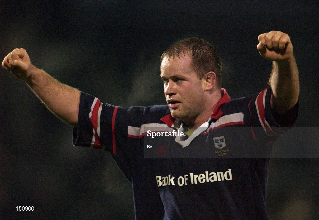 1 December 2001; Munster's Frankie Sheahan celebrates victory over Llanelli. Munster v Llanelli, Celtic League semi-final, Thomond Park, Limerick. Rugby. Picture credit; Brendan Moran / SPORTSFILE