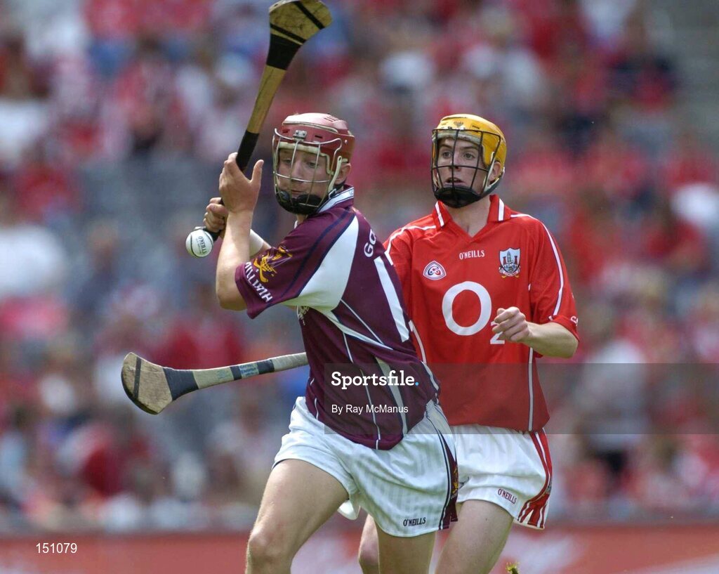 15 August 2004; Joe Canning, Galway, in action against Cathal Naughton, Cork. Minor Hurling Championship Semi-Final, Galway v Cork, Croke Park, Dublin. Picture credit; Ray McManus / SPORTSFILE