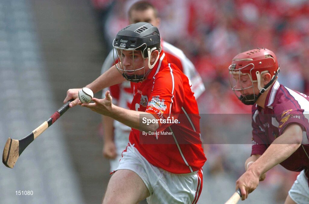 15 August 2004; Niall Horgan, Cork, in action against Joe Canning, Galway. Minor Hurling Championship Semi-Final, Galway v Cork, Croke Park, Dublin. Picture credit; David Maher / SPORTSFILE