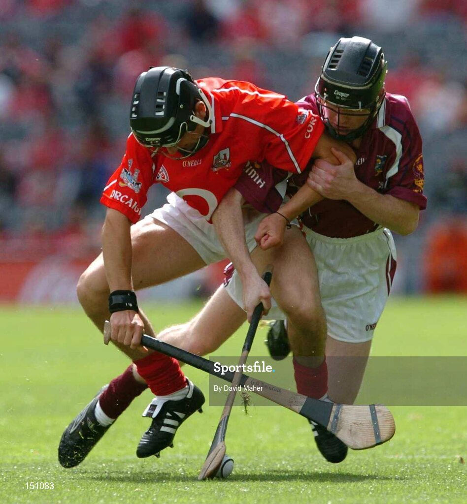 15 August 2004; Ger O'Driscoll, Cork, in action against Kerril Wade, Galway. Minor Hurling Championship Semi-Final, Galway v Cork, Croke Park, Dublin. Picture credit; David Maher / SPORTSFILE