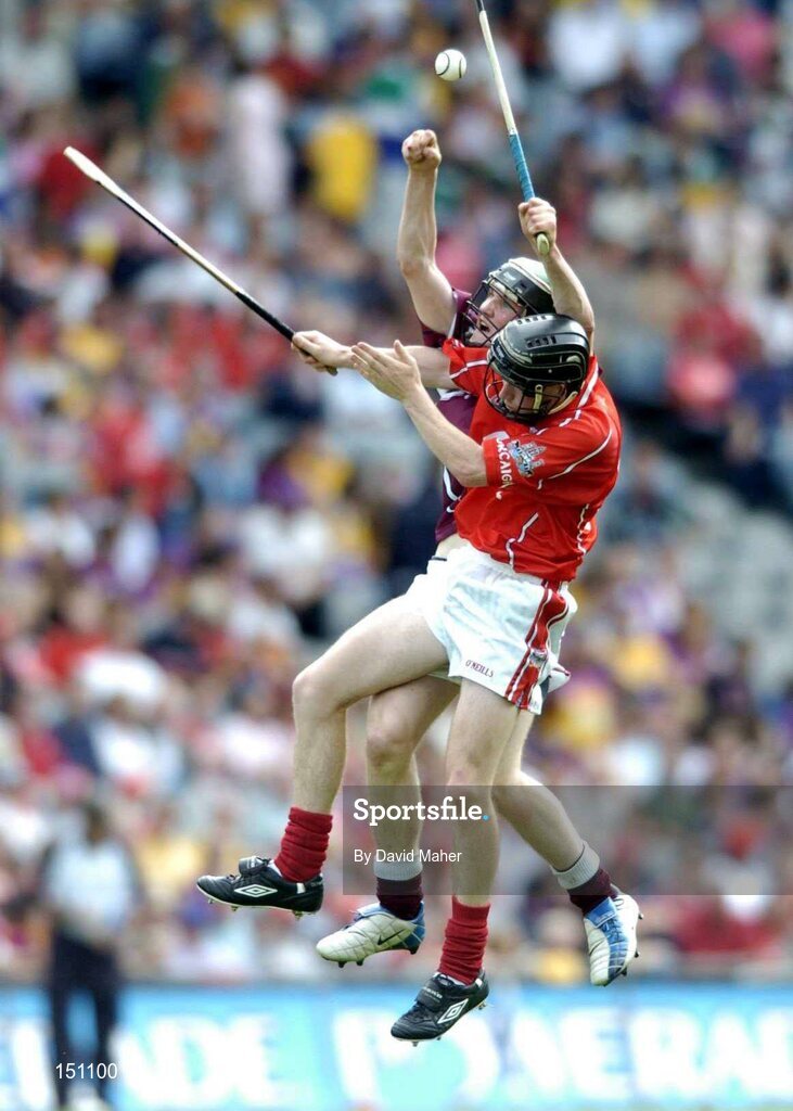 15 August 2004; Kevin Hynes, Galway, in action against Brendan Ring, Cork. Minor Hurling Championship Semi-Final, Galway v Cork, Croke Park, Dublin. Picture credit; David Maher / SPORTSFILE
