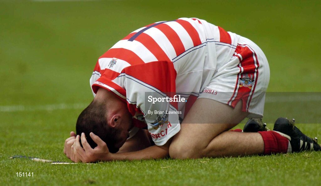 15 August 2004; A dejected Ken O'Halloran, Cork, after defeat to Galway. Minor Hurling Championship Semi-Final, Galway v Cork, Croke Park, Dublin. Picture credit; Brian Lawless / SPORTSFILE