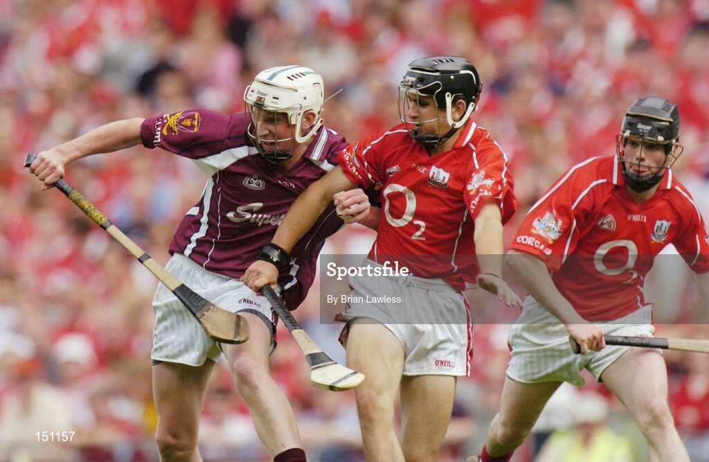 15 August 2004; Vincent Coone, Galway, in action against Ger O'Driscoll, Cork. Minor Hurling Championship Semi-Final, Galway v Cork, Croke Park, Dublin. Picture credit; Brian Lawless / SPORTSFILE