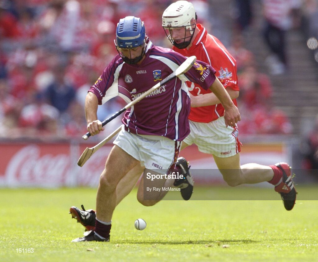 15 August 2004; David Kennedy, Galway, in action against Kevin Canty, Cork. Minor Hurling Championship Semi-Final, Galway v Cork, Croke Park, Dublin. Picture credit; Ray McManus / SPORTSFILE