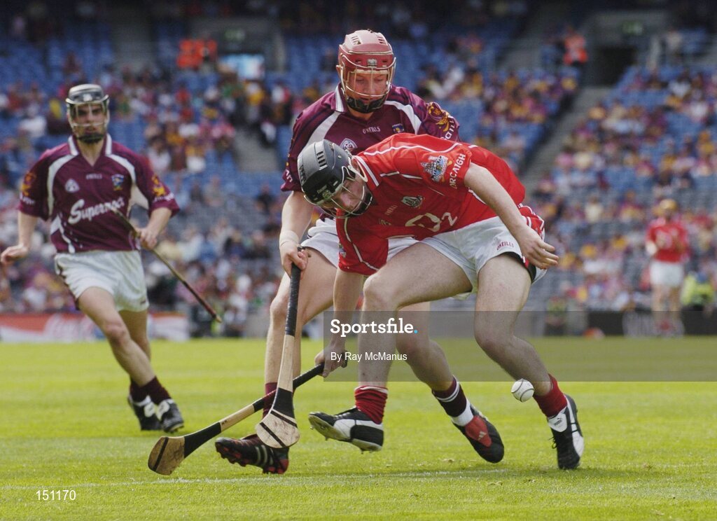 15 August 2004; Joe Canning, Galway, in action against Niall Horgan, Cork. Minor Hurling Championship Semi-Final, Galway v Cork, Croke Park, Dublin. Picture credit; Ray McManus / SPORTSFILE