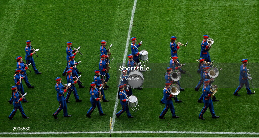 4 August 2024; The Artane Band before the TG4 All-Ireland Ladies Football Senior Championship final match between Galway and Kerry at Croke Park, Dublin. Photo by Seb Daly/Sportsfile