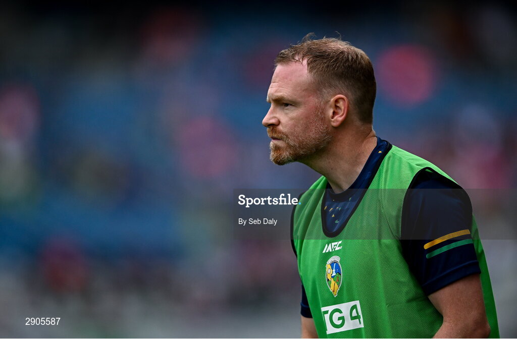 4 August 2024; Leitrim manager Jonny Garrity during the TG4 All-Ireland Ladies Football Intermediate Championship final match between Leitrim and Tyrone at Croke Park in Dublin. Photo by Seb Daly/Sportsfile