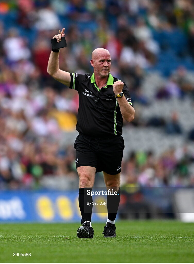 4 August 2024; Referee Barry Redmond during the TG4 All-Ireland Ladies Football Intermediate Championship final match between Leitrim and Tyrone at Croke Park in Dublin. Photo by Seb Daly/Sportsfile