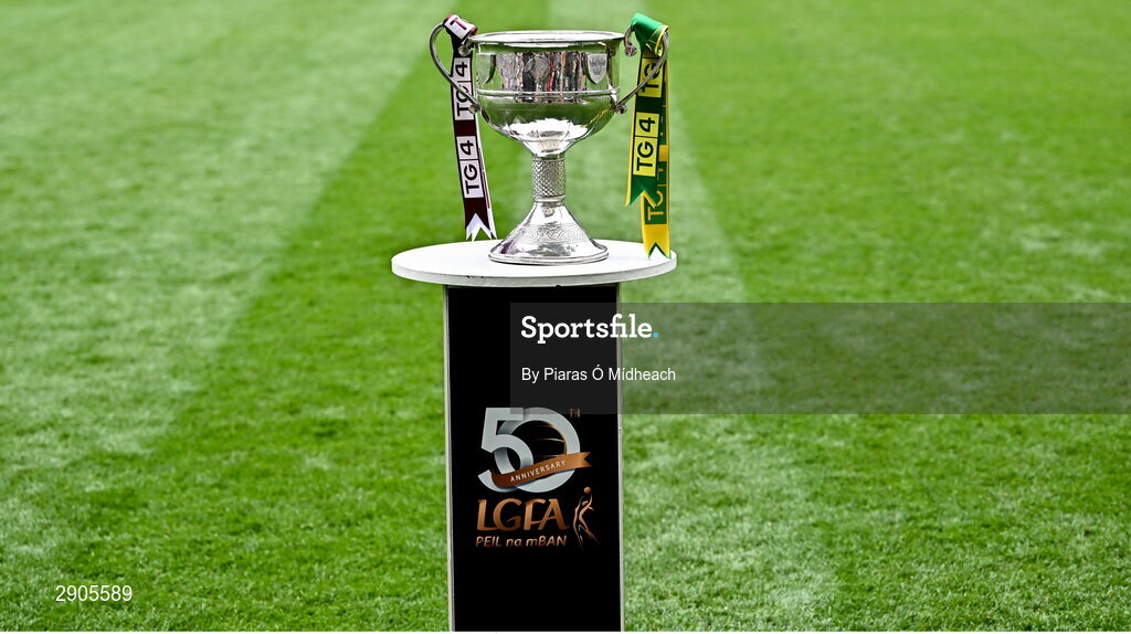 4 August 2024; The Brendan Martin Cup before the TG4 All-Ireland Ladies Football Senior Championship final match between Galway and Kerry at Croke Park in Dublin. Photo by Piaras Ó Mídheach/Sportsfile