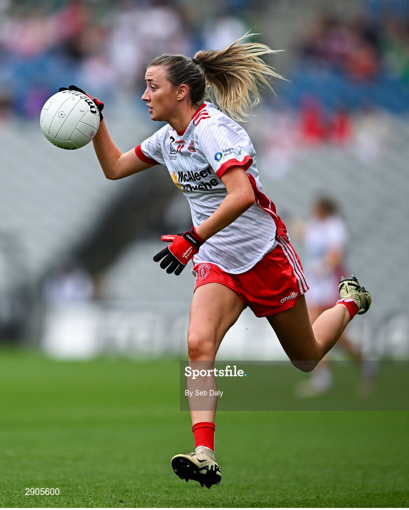 4 August 2024; Aoife Horisk of Tyrone during the TG4 All-Ireland Ladies Football Intermediate Championship final match between Leitrim and Tyrone at Croke Park in Dublin. Photo by Seb Daly/Sportsfile