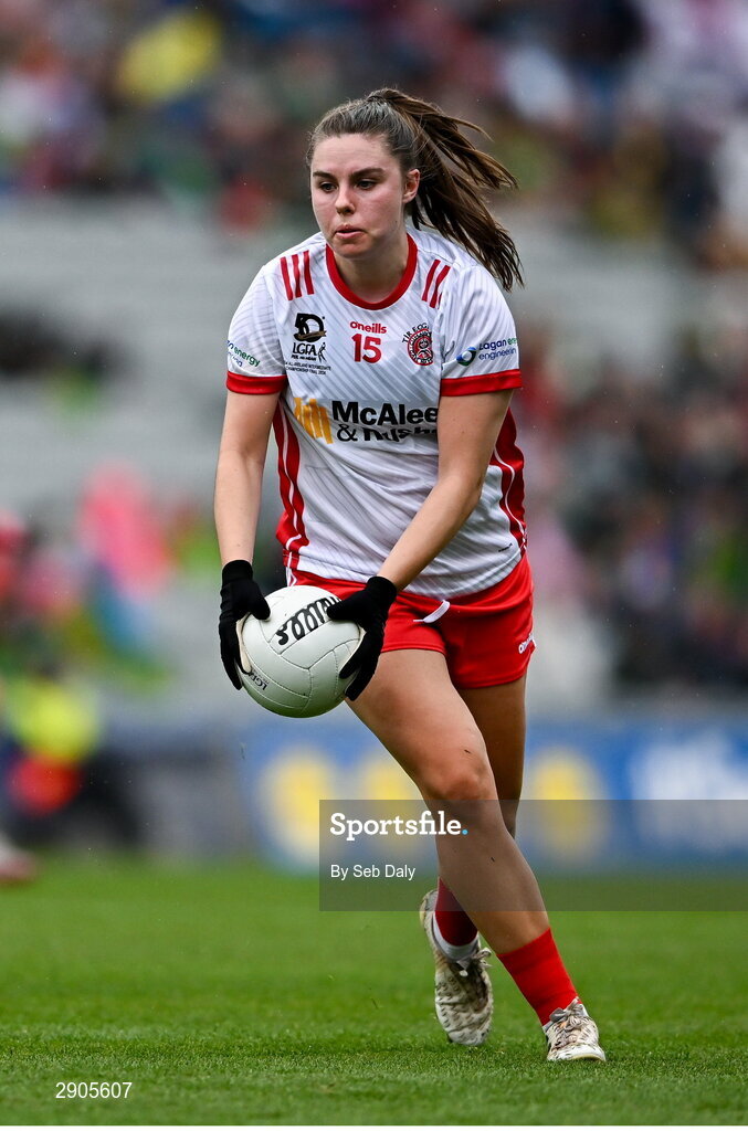4 August 2024; Maria Canavan of Tyrone during the TG4 All-Ireland Ladies Football Intermediate Championship final match between Leitrim and Tyrone at Croke Park in Dublin. Photo by Seb Daly/Sportsfile
