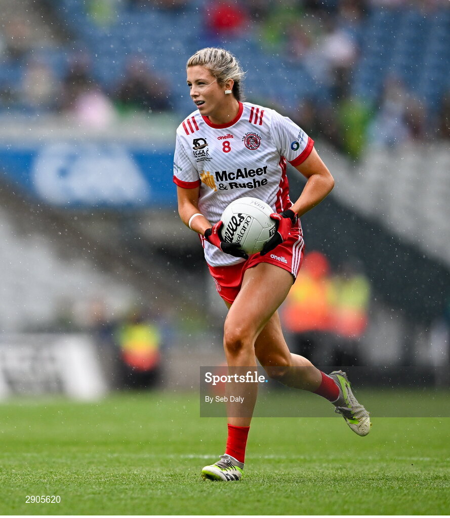 4 August 2024; Aoibhinn McHugh of Tyrone during the TG4 All-Ireland Ladies Football Intermediate Championship final match between Leitrim and Tyrone at Croke Park in Dublin. Photo by Seb Daly/Sportsfile