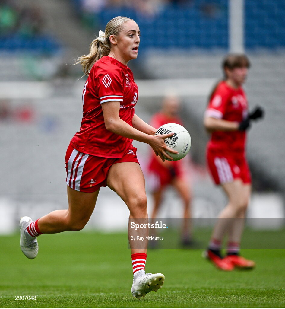 4 August 2024; Aoife Russell of Louth during the TG4 All-Ireland Ladies Junior Football Championship final match between Fermanagh and Louth at Croke Park, Dublin. Photo by Ray McManus/Sportsfile