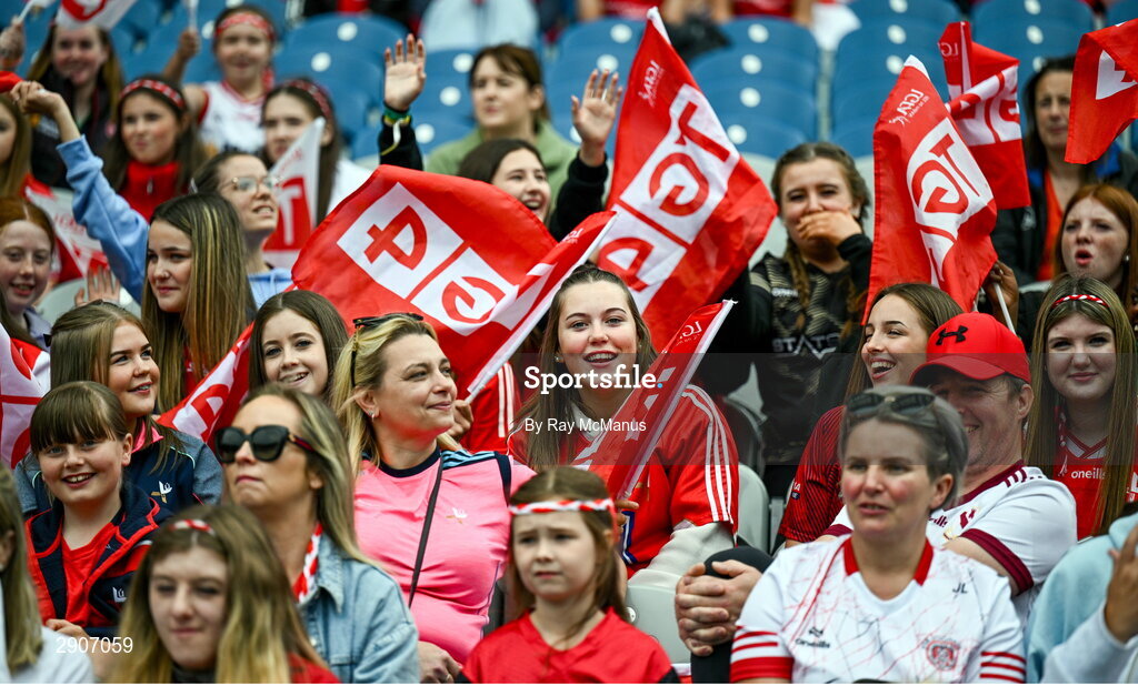 4 August 2024; Louth supporters during the TG4 All-Ireland Ladies Junior Football Championship final match between Fermanagh and Louth at Croke Park, Dublin. Photo by Ray McManus/Sportsfile