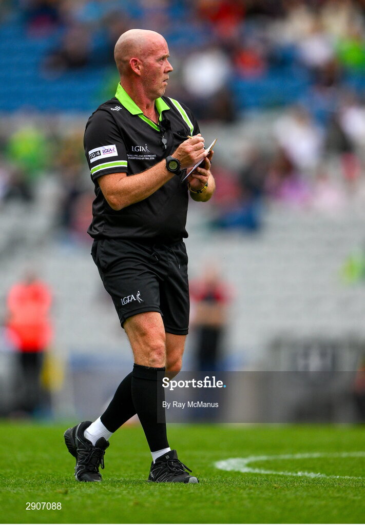 4 August 2024; Referee Barry Redmond during the TG4 All-Ireland Ladies Football Intermediate Championship final match between Leitrim and Tyrone at Croke Park, Dublin. Photo by Ray McManus/Sportsfile