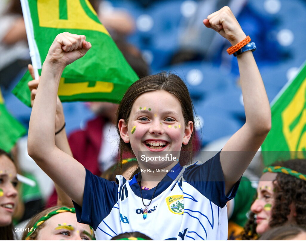 4 August 2024; A Kerry supporter, in the Hogan Stand, during the TG4 All-Ireland Ladies Football Senior Championship final match between Galway and Kerry at Croke Park, Dublin. Photo by Ray McManus/Sportsfile