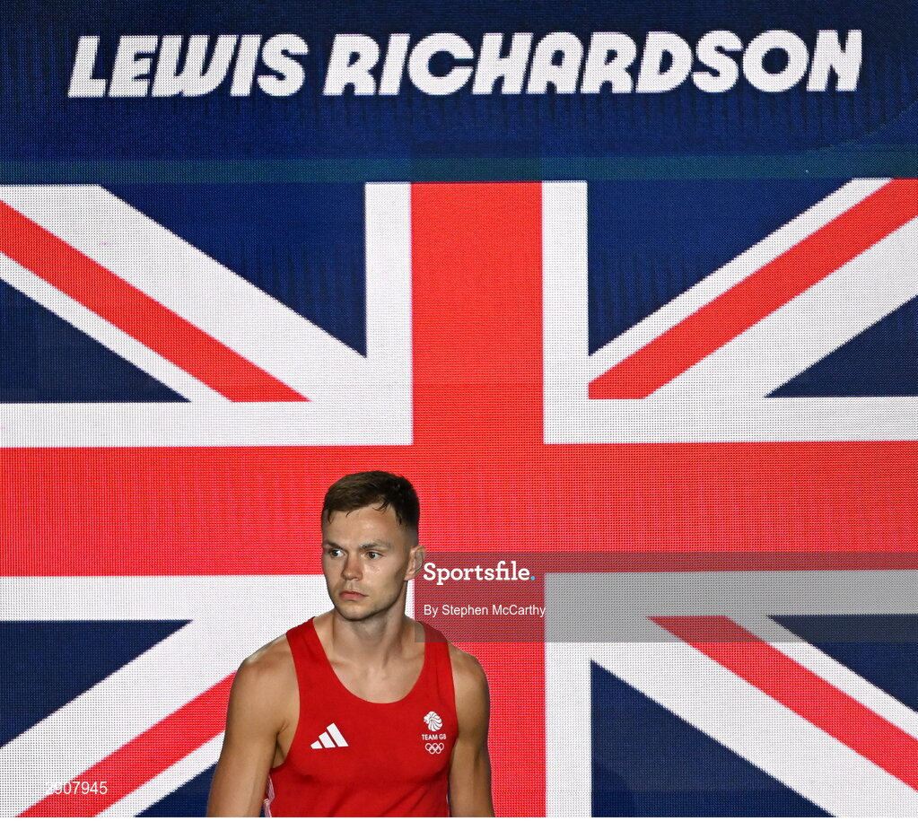 6 August 2024; Lewis Richardson of Team Great Britain before his men's 71kg semi-final bout against Marco Alonso Verde Alvarez of Team Mexico at Court Philippe-Chatrier in Roland Garros Stadium during the 2024 Paris Summer Olympic Games in Paris, France. Photo by Stephen McCarthy/Sportsfile
