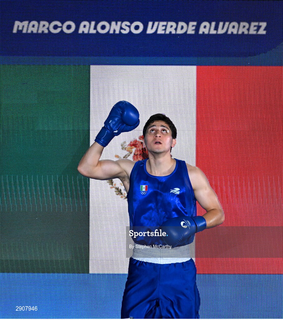 6 August 2024; Marco Alonso Verde Alvarez of Team Mexico before his men's 71kg semi-final bout against Lewis Richardson of Team Great Britain at Court Philippe-Chatrier in Roland Garros Stadium during the 2024 Paris Summer Olympic Games in Paris, France. Photo by Stephen McCarthy/Sportsfile