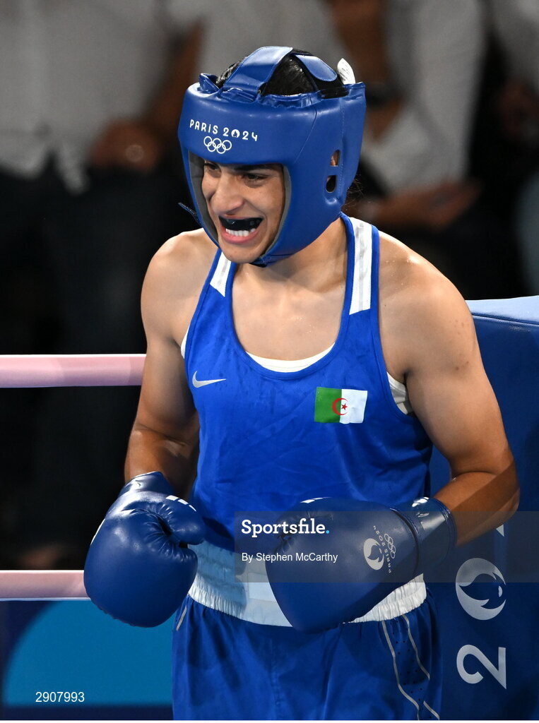 6 August 2024; Imane Khelif of Team Algeria before her women's 66kg semi-final bout against Janjaem Suwannapheng of Team Thailand at Court Philippe-Chatrier in Roland Garros Stadium during the 2024 Paris Summer Olympic Games in Paris, France. Photo by Stephen McCarthy/Sportsfile