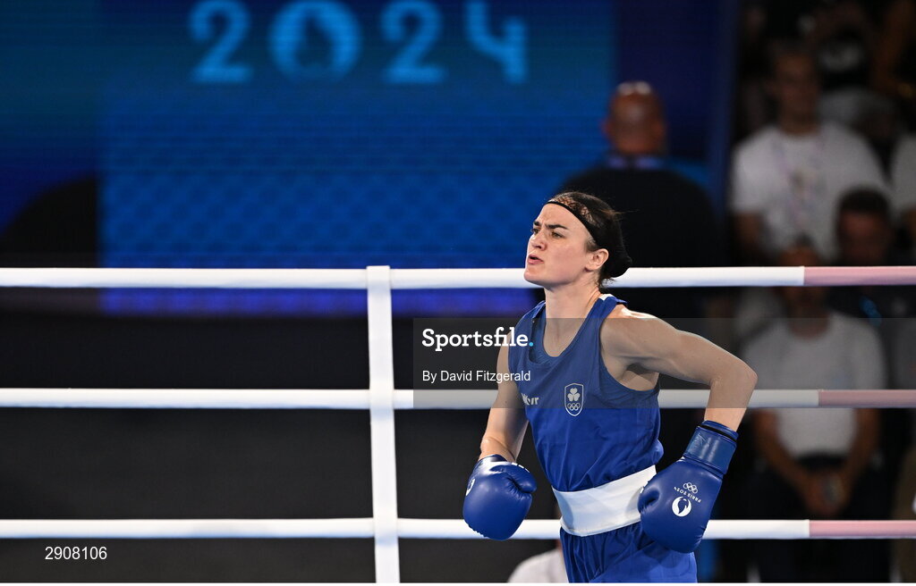 6 August 2024; Kellie Harrington of Team Ireland before her women's 60kg final bout against Wenlu Yang of Team People's Republic of China at Court Philippe-Chatrier in Roland Garros Stadium during the 2024 Paris Summer Olympic Games in Paris, France. Photo by David Fitzgerald/Sportsfile
