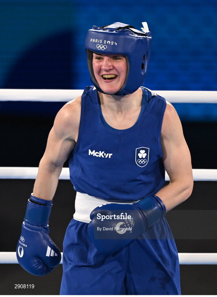 6 August 2024; Kellie Harrington of Team Ireland during her women's 60kg final bout against Wenlu Yang of Team People's Republic of China at Court Philippe-Chatrier in Roland Garros Stadium during the 2024 Paris Summer Olympic Games in Paris, France. Photo by David Fitzgerald/Sportsfile