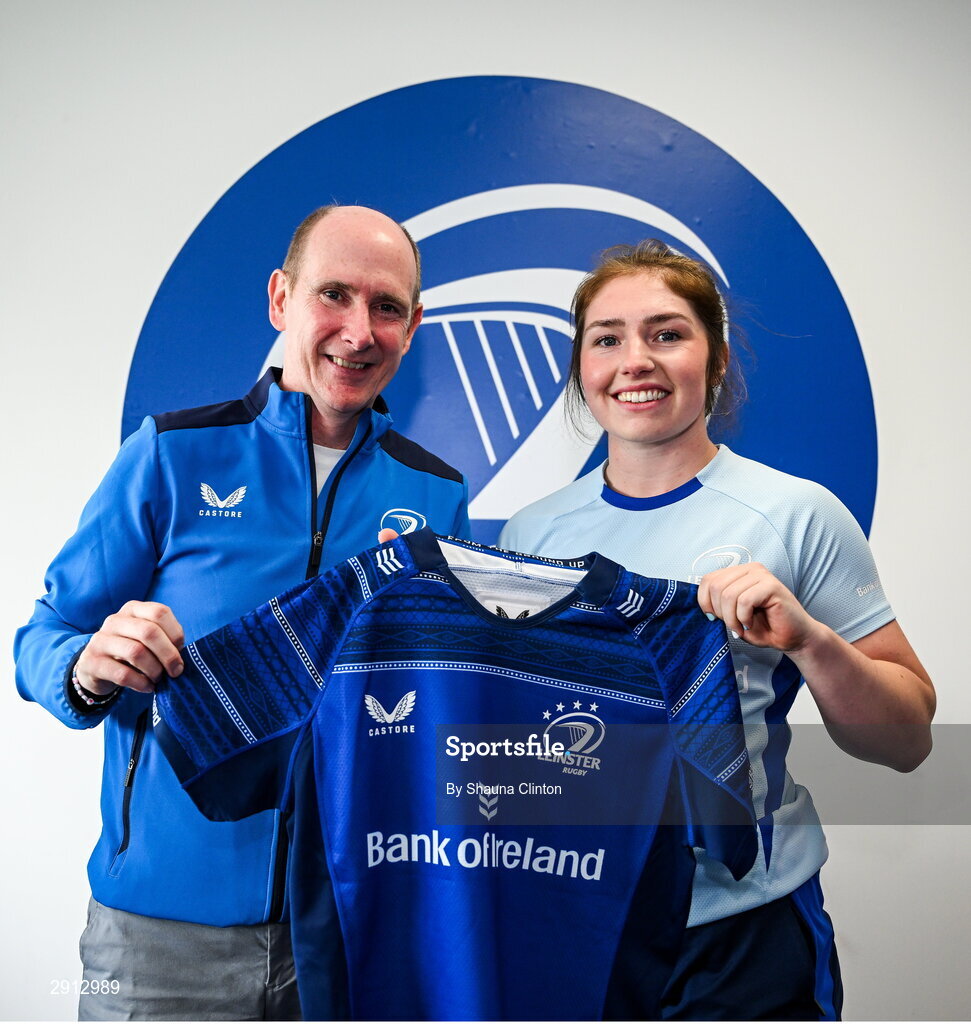 9 August 2024; Aoife Moore during the Leinster Rugby women's jersey presentation at Energia Park in Dublin. Photo by Shauna Clinton/Sportsfile