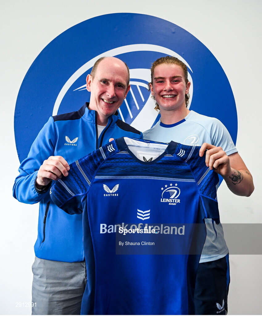 9 August 2024; Ruth Campbell during the Leinster Rugby women's jersey presentation at Energia Park in Dublin. Photo by Shauna Clinton/Sportsfile