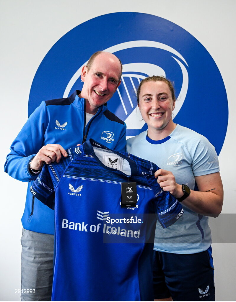 9 August 2024; Molly Boyne during the Leinster Rugby women's jersey presentation at Energia Park in Dublin. Photo by Shauna Clinton/Sportsfile