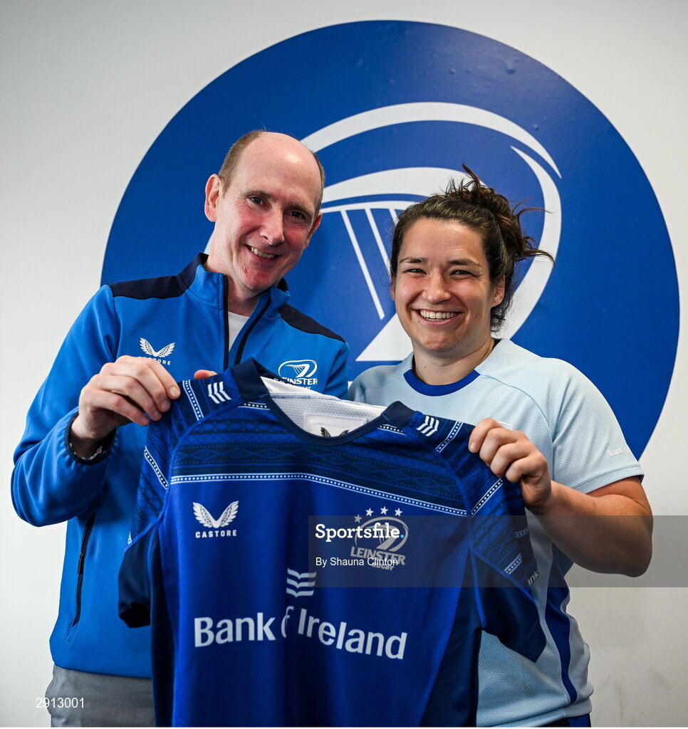 9 August 2024; Christy Haney during the Leinster Rugby women's jersey presentation at Energia Park in Dublin. Photo by Shauna Clinton/Sportsfile