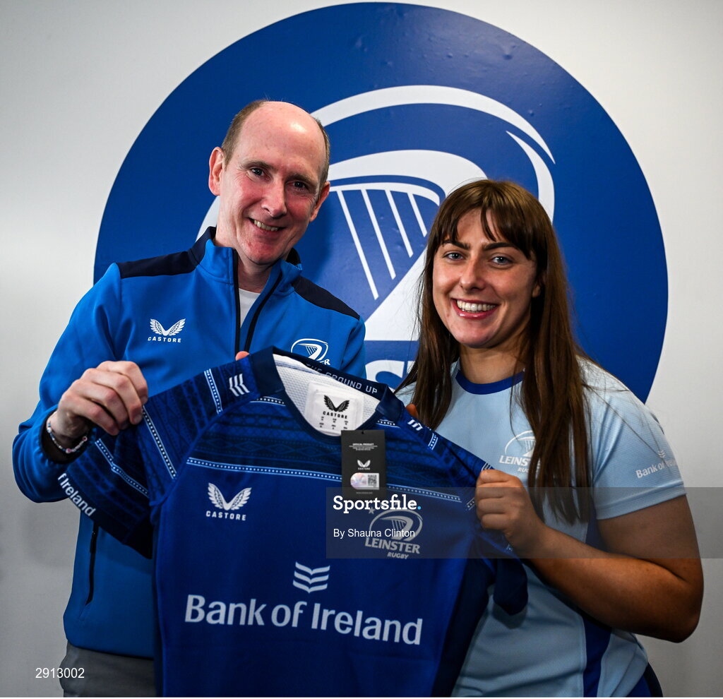 9 August 2024; Julia O'Connor during the Leinster Rugby women's jersey presentation at Energia Park in Dublin. Photo by Shauna Clinton/Sportsfile