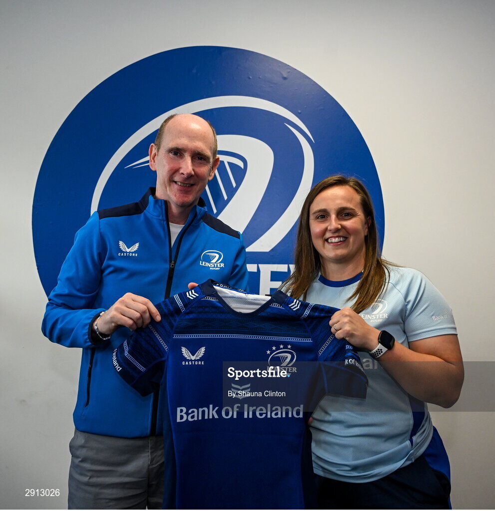 9 August 2024; Jemma Farrell during the Leinster Rugby women's jersey presentation at Energia Park in Dublin. Photo by Shauna Clinton/Sportsfile