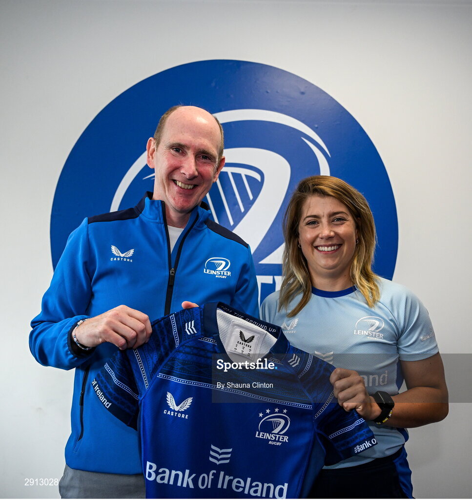 9 August 2024; Ailsa Hughes during the Leinster Rugby women's jersey presentation at Energia Park in Dublin. Photo by Shauna Clinton/Sportsfile
