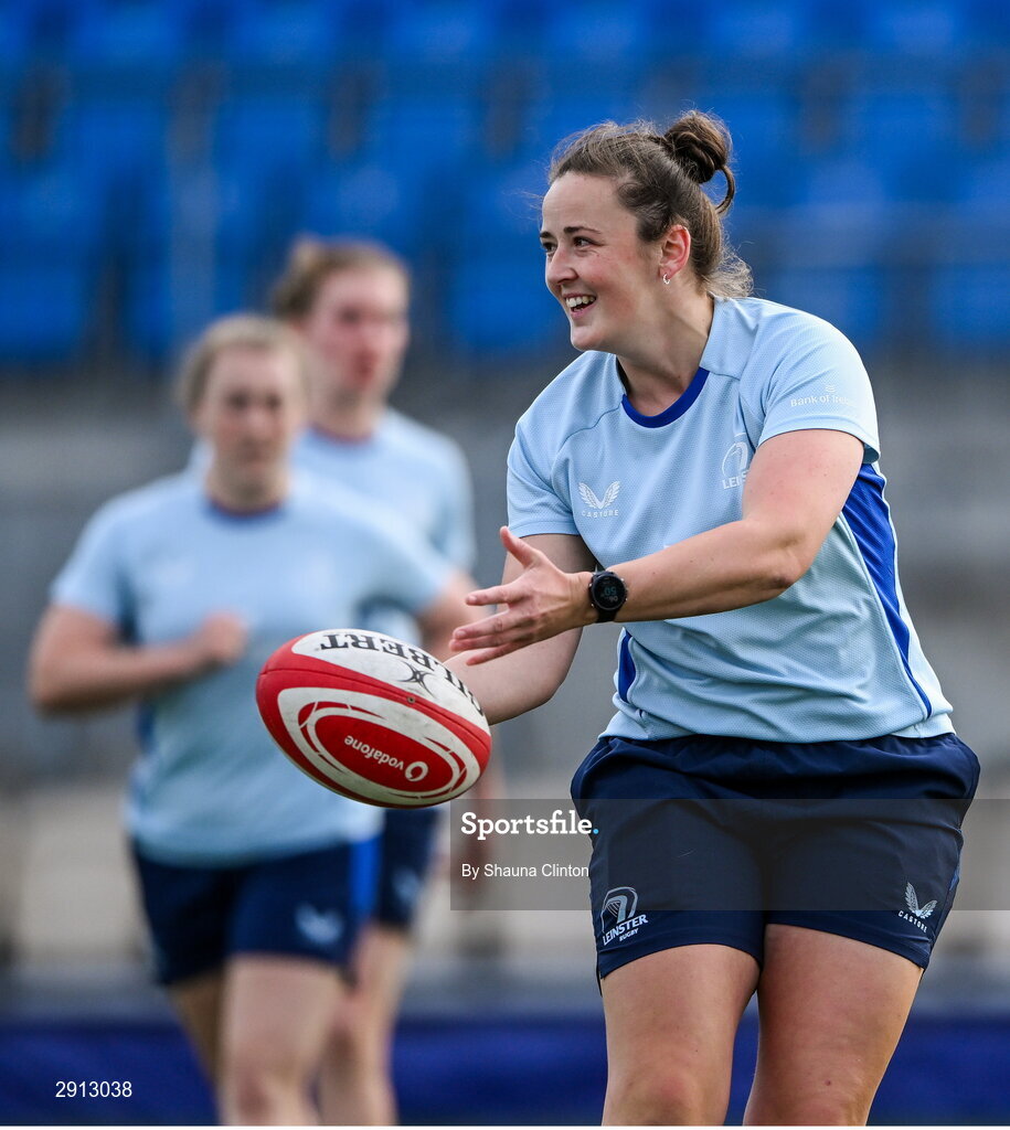 9 August 2024; Nikki Caughey during the Leinster Rugby women's captain's run at Energia Park in Dublin. Photo by Shauna Clinton/Sportsfile