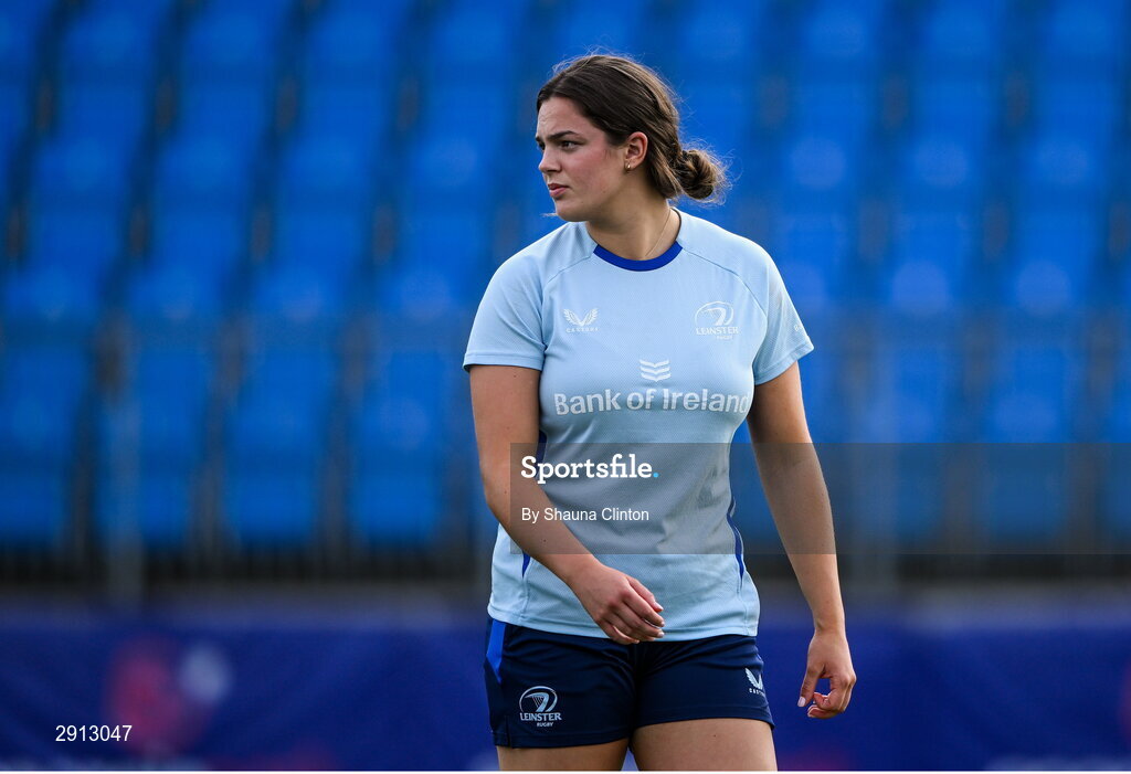 9 August 2024; Leah Tarpey during the Leinster Rugby women's captain's run at Energia Park in Dublin. Photo by Shauna Clinton/Sportsfile