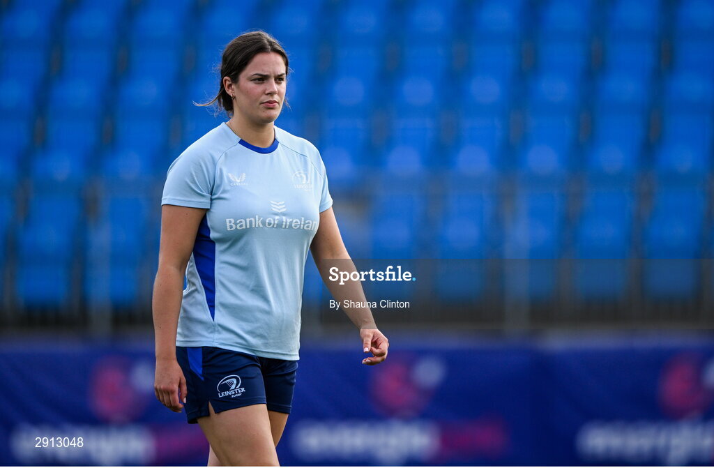 9 August 2024; Leah Tarpey during the Leinster Rugby women's captain's run at Energia Park in Dublin. Photo by Shauna Clinton/Sportsfile