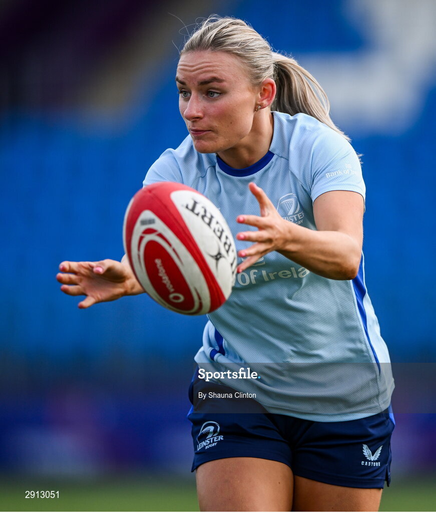 9 August 2024; Emma Tilly during the Leinster Rugby women's captain's run at Energia Park in Dublin. Photo by Shauna Clinton/Sportsfile