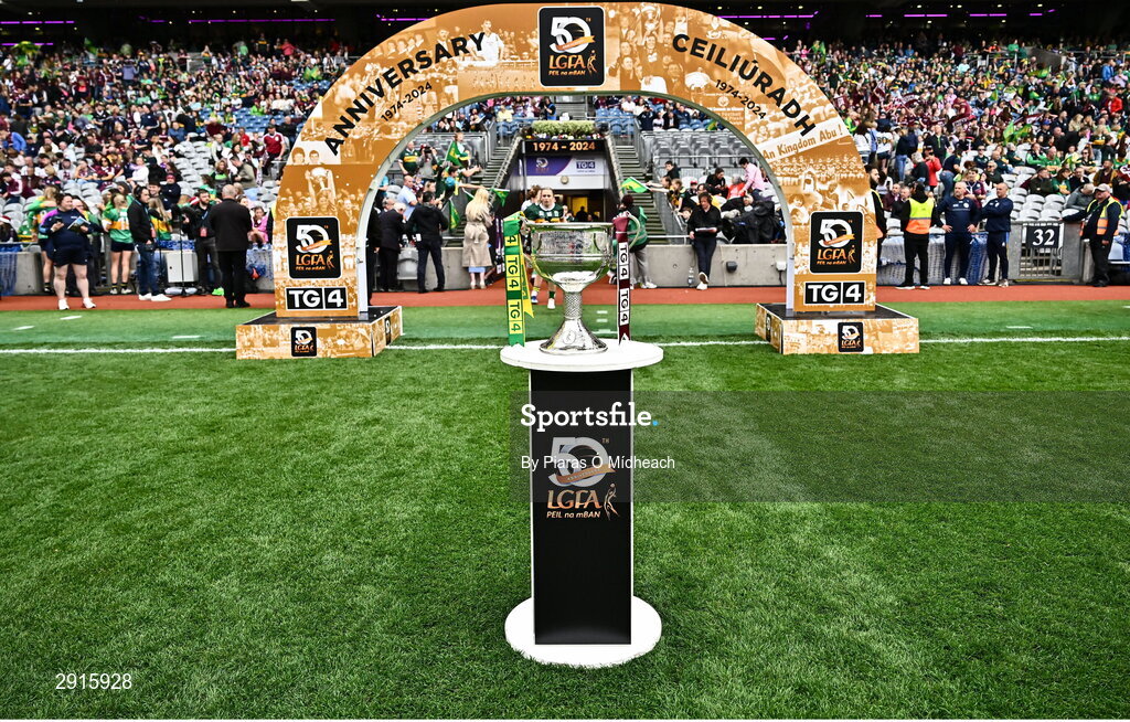 4 August 2024; The Brendan Martin Cup before the TG4 All-Ireland Ladies Football Senior Championship final match between Galway and Kerry at Croke Park in Dublin. Photo by Piaras Ó Mídheach/Sportsfile