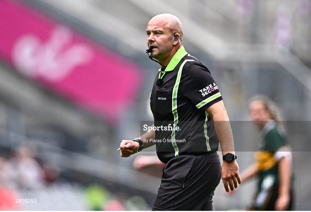 4 August 2024; Referee Jonathan Murphy during the TG4 All-Ireland Ladies Football Senior Championship final match between Galway and Kerry at Croke Park in Dublin. Photo by Piaras Ó Mídheach/Sportsfile