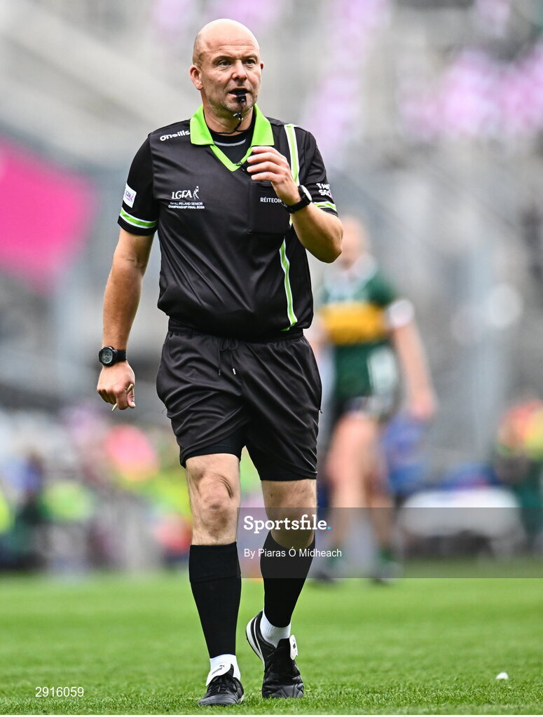 4 August 2024; Referee Jonathan Murphy during the TG4 All-Ireland Ladies Football Senior Championship final match between Galway and Kerry at Croke Park in Dublin. Photo by Piaras Ó Mídheach/Sportsfile