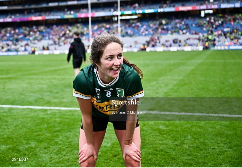 4 August 2024; Mary O'Connell of Kerry after her side's victory in the TG4 All-Ireland Ladies Football Senior Championship final match between Galway and Kerry at Croke Park in Dublin. Photo by Piaras Ó Mídheach/Sportsfile