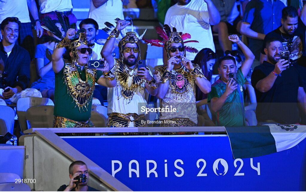 6 August 2024; Mexican supporters in the crowd at Court Philippe-Chatrier in Roland Garros Stadium during the 2024 Paris Summer Olympic Games in Paris, France. Photo by Brendan Moran/Sportsfile