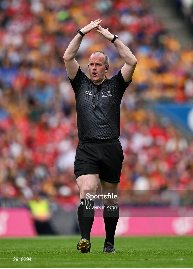21 July 2024; Referee Johnny Murphy during the GAA Hurling All-Ireland Senior Championship Final between Clare and Cork at Croke Park in Dublin. Photo by Brendan Moran/Sportsfile