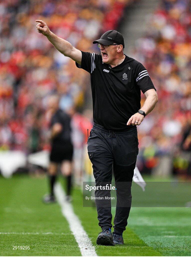21 July 2024; Clare manager Brian Lohan during the GAA Hurling All-Ireland Senior Championship Final between Clare and Cork at Croke Park in Dublin. Photo by Brendan Moran/Sportsfile