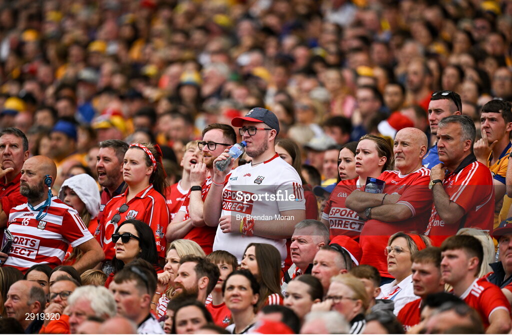 21 July 2024; Cork supporters during the GAA Hurling All-Ireland Senior Championship Final between Clare and Cork at Croke Park in Dublin. Photo by Brendan Moran/Sportsfile